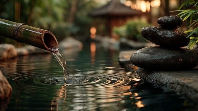 Музыка для сна 🌿 Бамбуковый фонтан, журчание воды и пение птиц | Более 4 часов