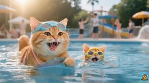 Мама-кошка берет имбирного котёнка в аквапарк за получение 100 баллов! 🐱🌊🥳