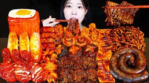 Мукбанг - курица и лапша с чёрным соусом - корейский стиль