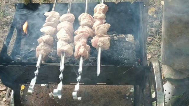 Бабушка и внук. Вечер с шашлыками.