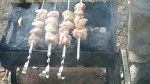 Бабушка и внук. Вечер с шашлыками.