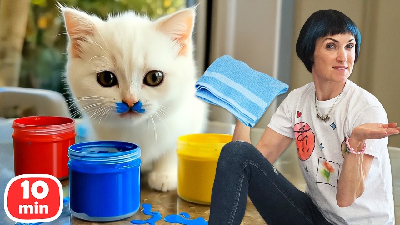 Котёнок Кефир и попугай: картонный домик, красочный хаос и прогулка с рыбками 🐱🏠🐟 | Для детей