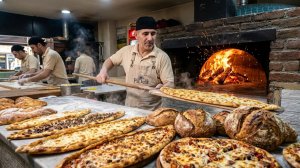 Внутри оживленной турецкой пекарни! Восхитительные пиде, пицца и хлеб из дровяной печи