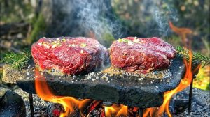 Сочные стейки с картошкой прямо на раскалённом камне