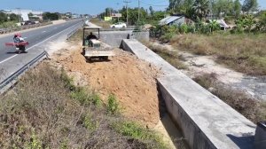 New project!! a group of 5 ton trucks is pouring soil clearing sewers and working fast