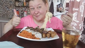 мукбанг/ картошка/салат из моркови/ спагетти с баклажанами/