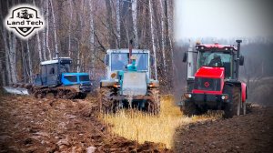 Тракторы К-530, Т-150К и Агромаш 90ТГ пашут поле в грязь. Новый Кировец вместо John Deere