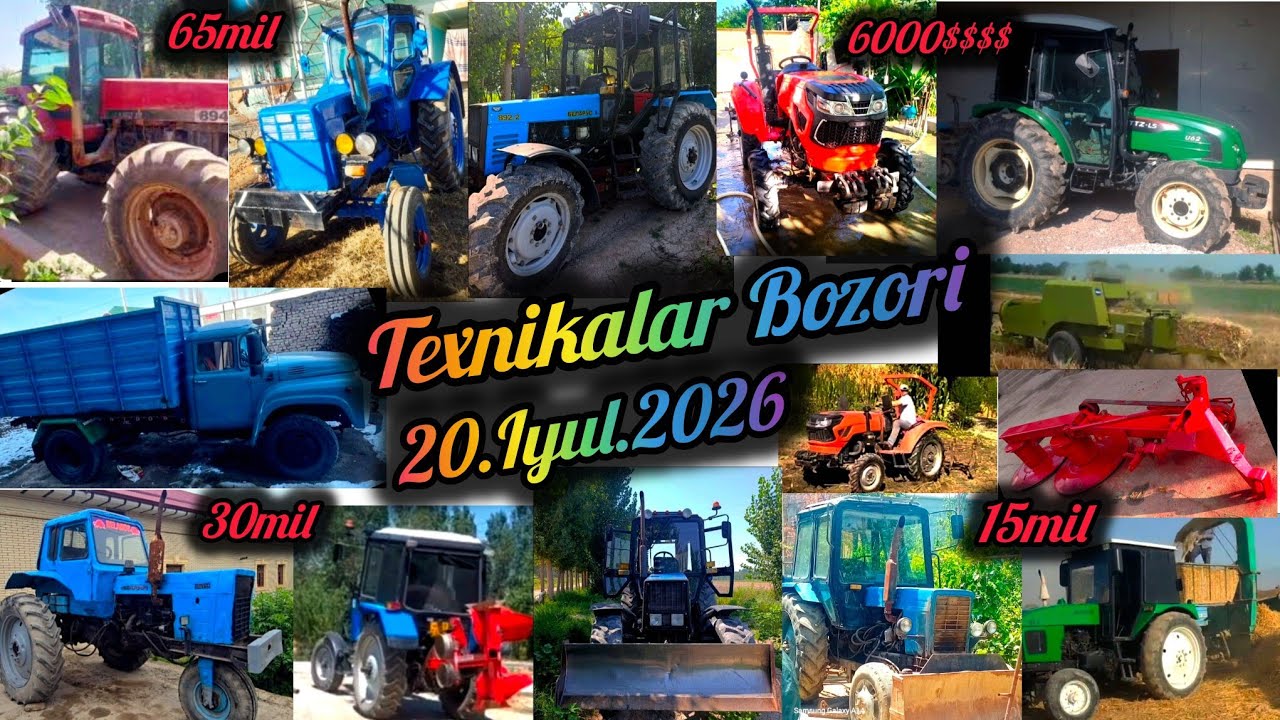 Texnikalar Narxi 20.Iyul.2026 Belarus-892 Mtz-82 Ttz-U62 T40 Maral Jatka Chimgan Magnum Kasilka Deku