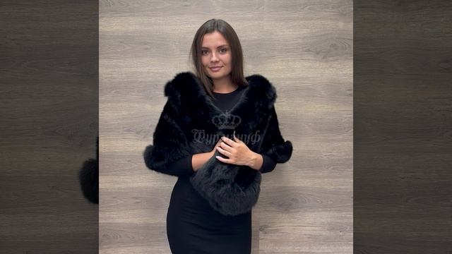 Черный палантин из норки с мехом песца с карманами, 156