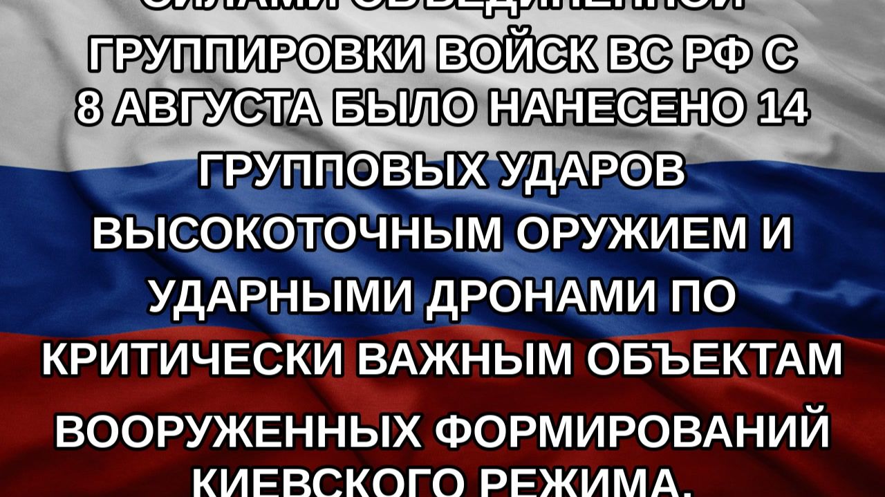 Силами Объединенной группировки войск ВС РФ с 8 августа было нанесено 14 групповых ударов высокото