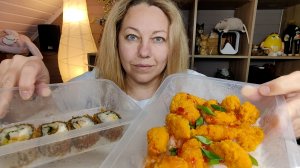 Мукбанг Курочка Го бао жоу с рисом, роллы сырный чикен, морс.