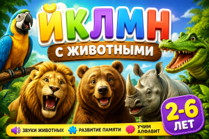 Учим буквы Й, К, Л, М, Н с животными | Алфавит для детей 2–6 лет