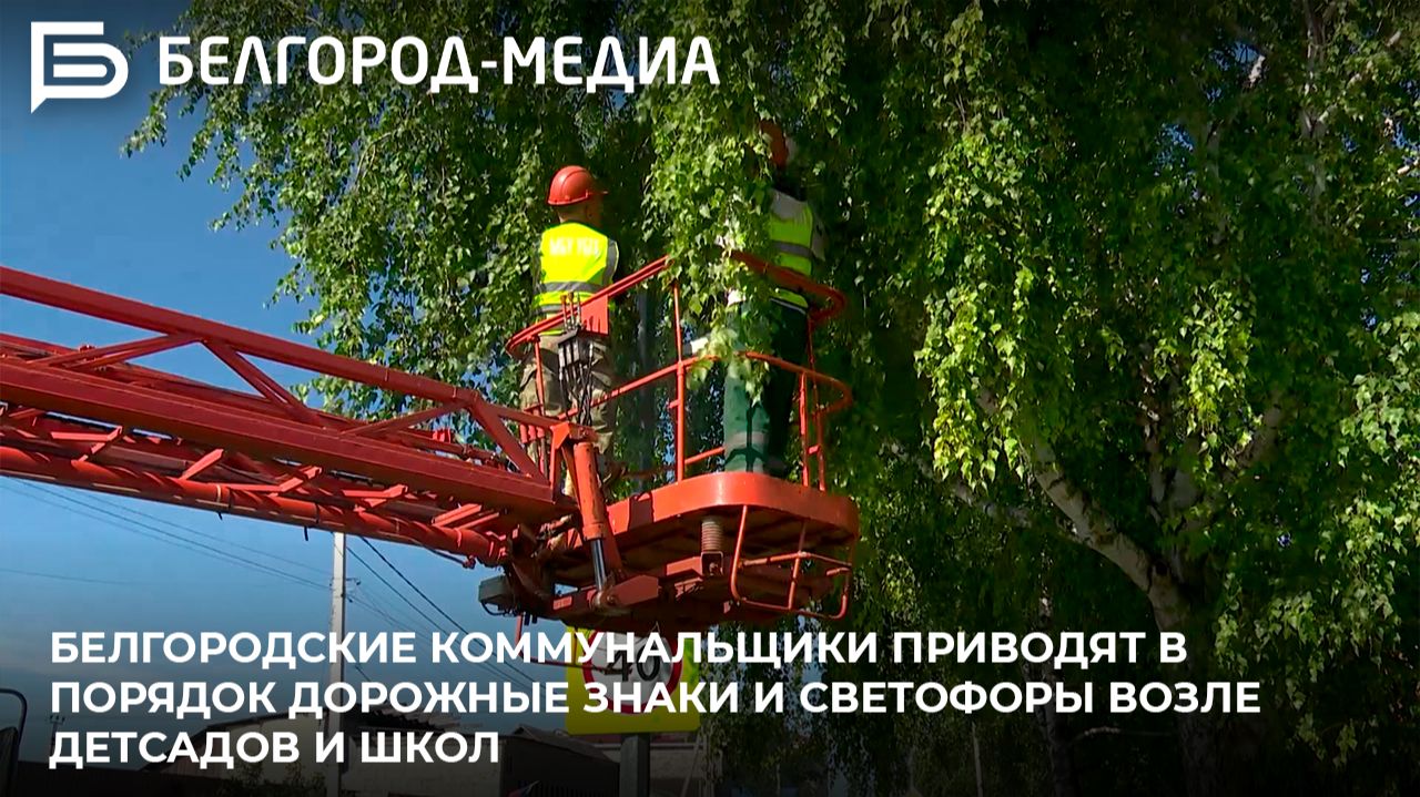 Белгородские коммунальщики приводят в порядок дорожные знаки и светофоры возле детсадов и школ