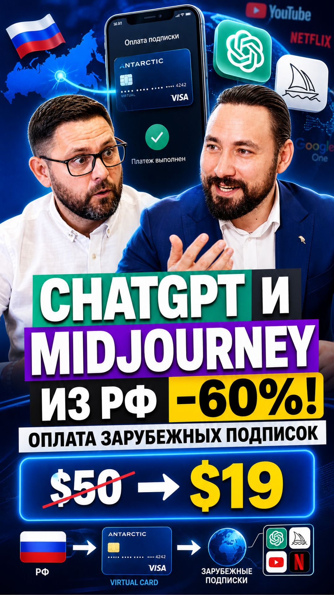 Как оплачивать ChatGPT и Midjourney карта Antarctic Wallet со скидкой 60%