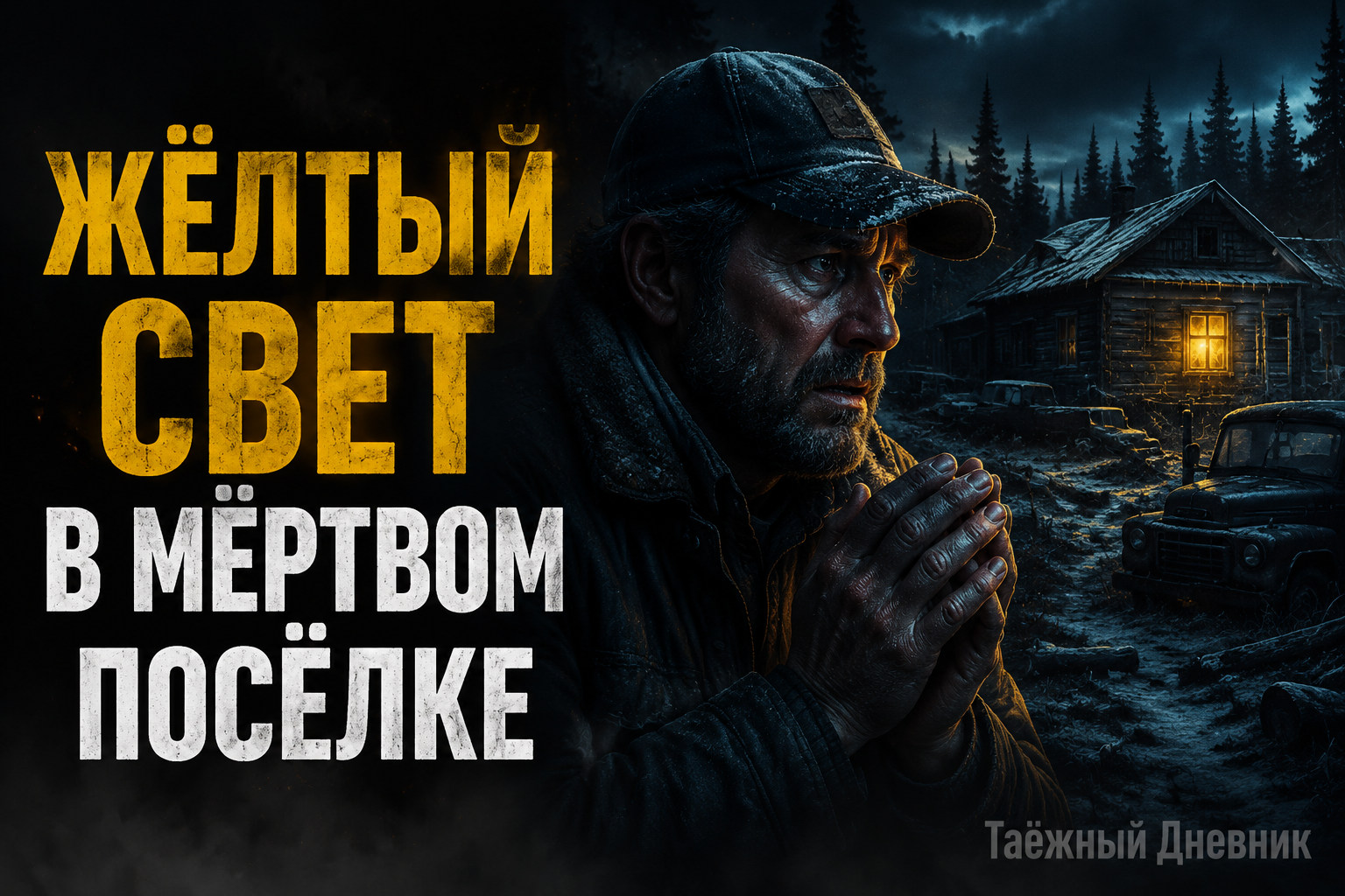 Жёлтый свет в заброшенном посёлке среди тайги