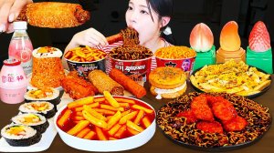 Мукбанг - десерты и токпокки и сырные закуски - сладкий стол