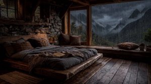 Дождь за окном в уютной горной спальне 🌧️🛏️ Шум дождя для сна, отдыха и спокойствия