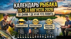 Прогноз клева на август 2026 с 15 по 31 по дням календарь рыболова для поплавка, фидера и спиннинга