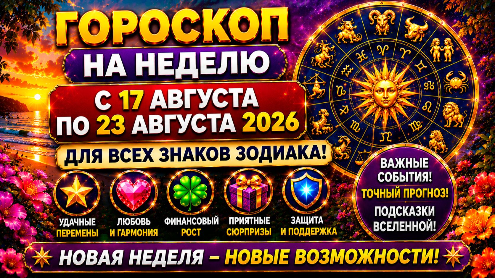 Гороскоп на неделю с 17 по 23 августа 2026 для всех знаков Зодиака