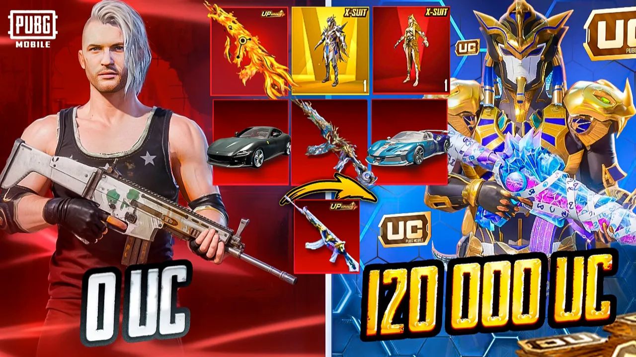 120 000 UC! 🔥 МОЩНАЯ ПРОКАЧКА АККАУНТА ПОДПИСЧИКУ - ФАРАОН НА МАКСИМУМ, ЛУЧШАЯ ФЕРРАРИ 🤩 PUBG Mobi