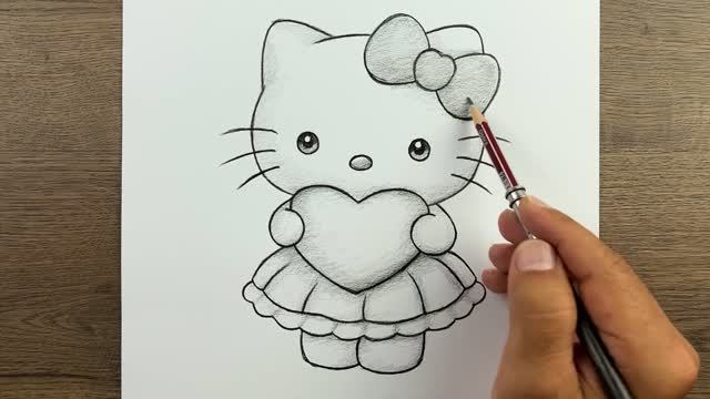 Как легко нарисовать Hello Kitty карандашом — урок рисования для начинающих