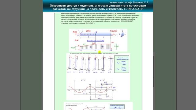 Курс № 1: «Термех/сопромат для ПГС, СУЗ с Excel, ЛИРА-САПР» - 18 пар по 2 часа от проф. Макеева С.А.