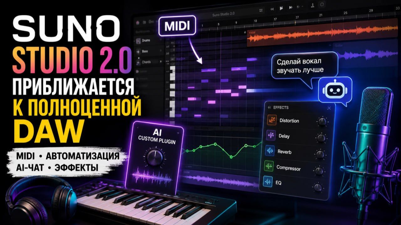 Suno превращается в полноценную студию: теперь ИИ сам монтирует музыку