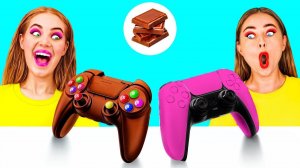 Челлендж. Шоколадная Еда vs Настоящая еда # Потрясающие Кухонные Хитрости от Fun Challenge