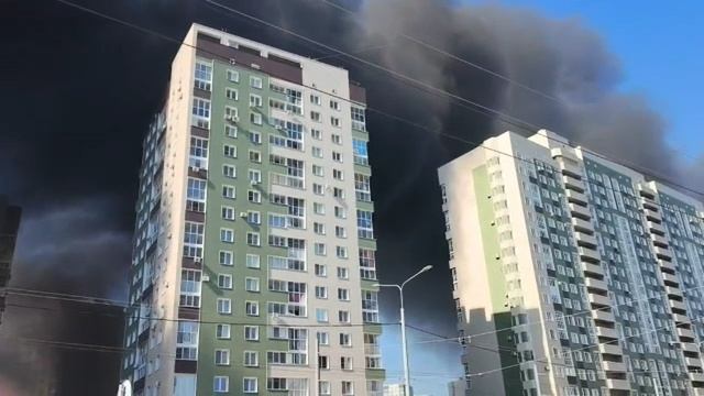 Дым закрыл небо над Кузьминками. Видео: Екатерина Краснова; ГУ МЧС России по Омской области