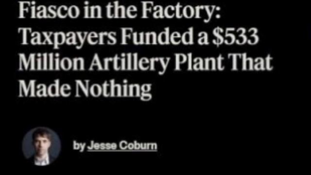 🇺🇸💸 Оборонный позор на $533 млн: В США завод за два года не выпустил ни одного пригодного снаряда