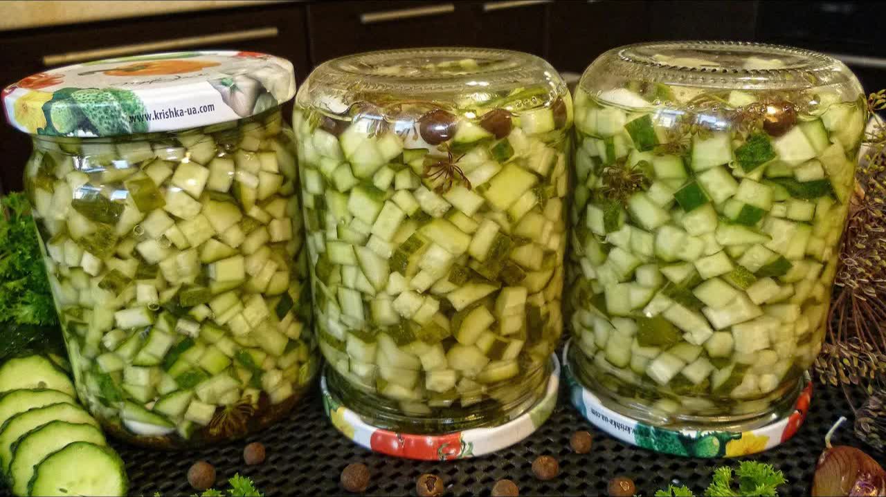 Маринованные огурцы кубиками для салатов на зиму. Заготовка для оливье, винегрета и рассольника