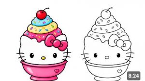 Как нарисовать милый стаканчик мороженого Hello Kitty 🍰🎀
