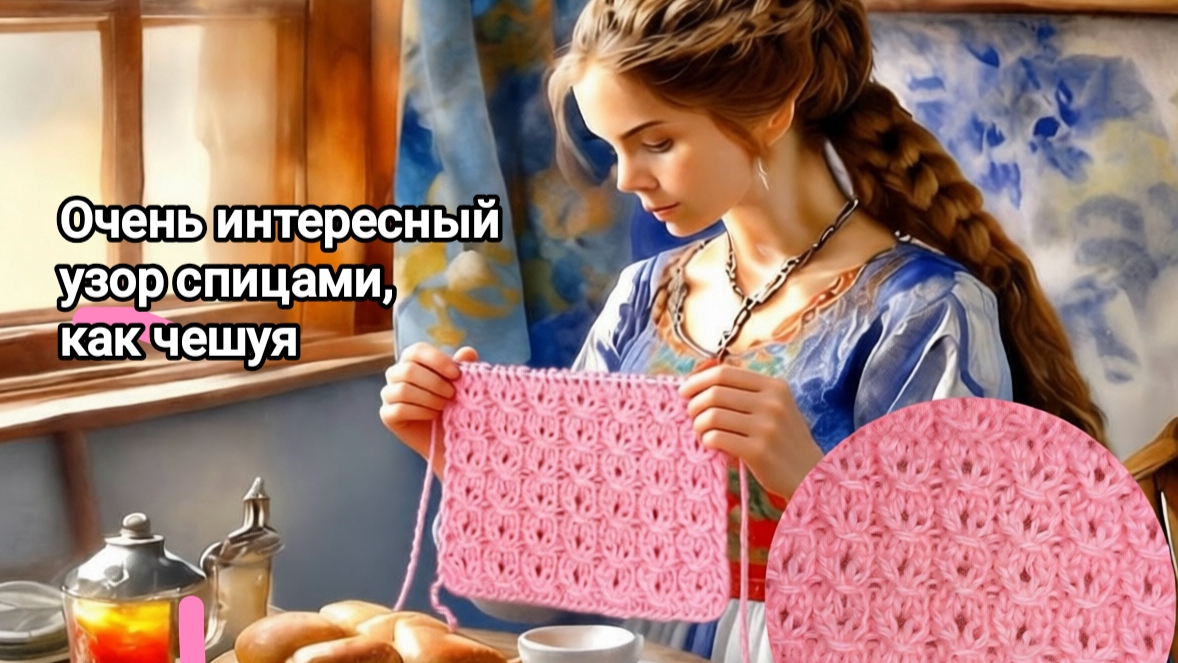 Очень интересный узор спицами, как чешуя