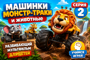 Монстр-траки в виде животных. Серия 2. Развивающий мультфильм для детей