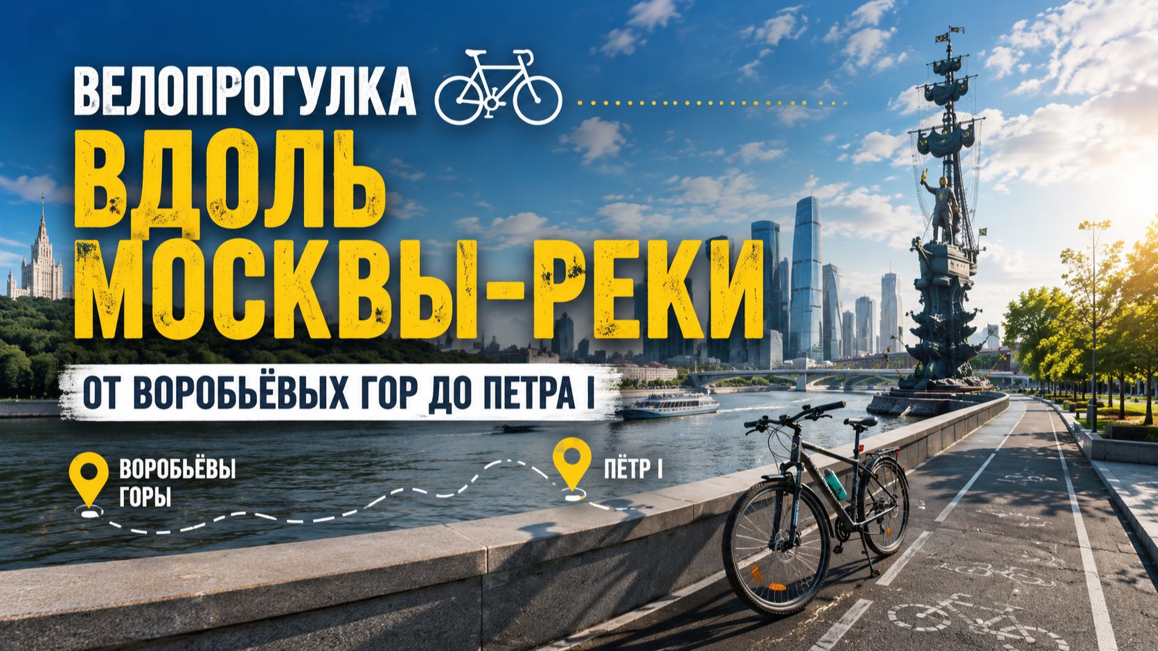 Велопрогулка вдоль Москвы-реки От Воробьёвых гор до Петра I