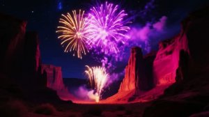 Салют в каньоне! 🎆✨ Фиолетовые вспышки над красными скалами. Магия! 🌠