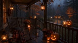Уютное крыльцо на Хэллоуин 🎃 Звуки дождя, грома и ветра
