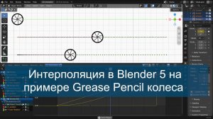 Интерполяция в Blender 5 на примере движения и вращения Grease Pencil колеса