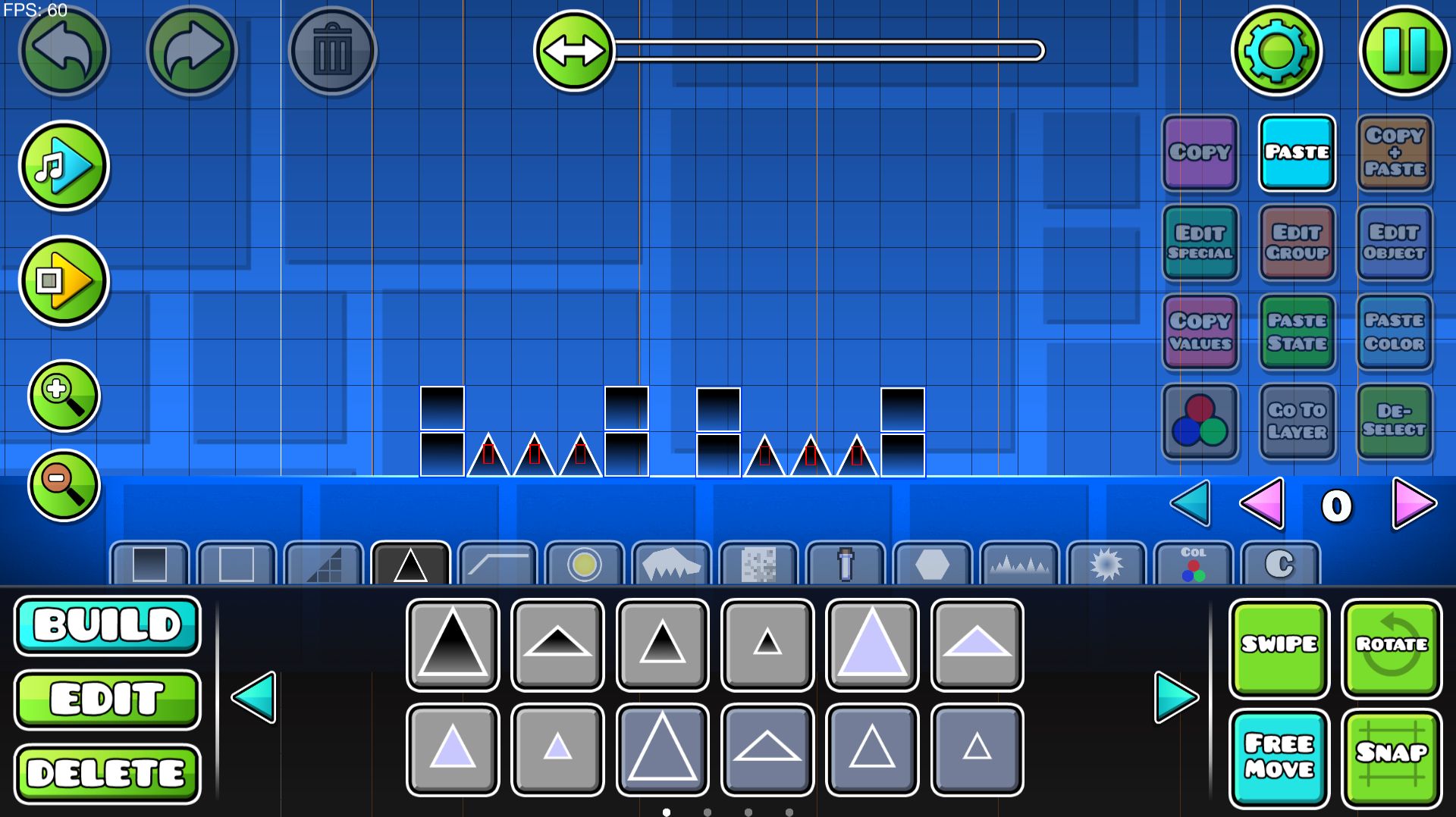 Как переместить то что вы построили Geometry Dash
