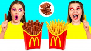 Челлендж. Шоколадная Еда vs Настоящая еда # Эпичная Битва с Едой от Fun Challenge
