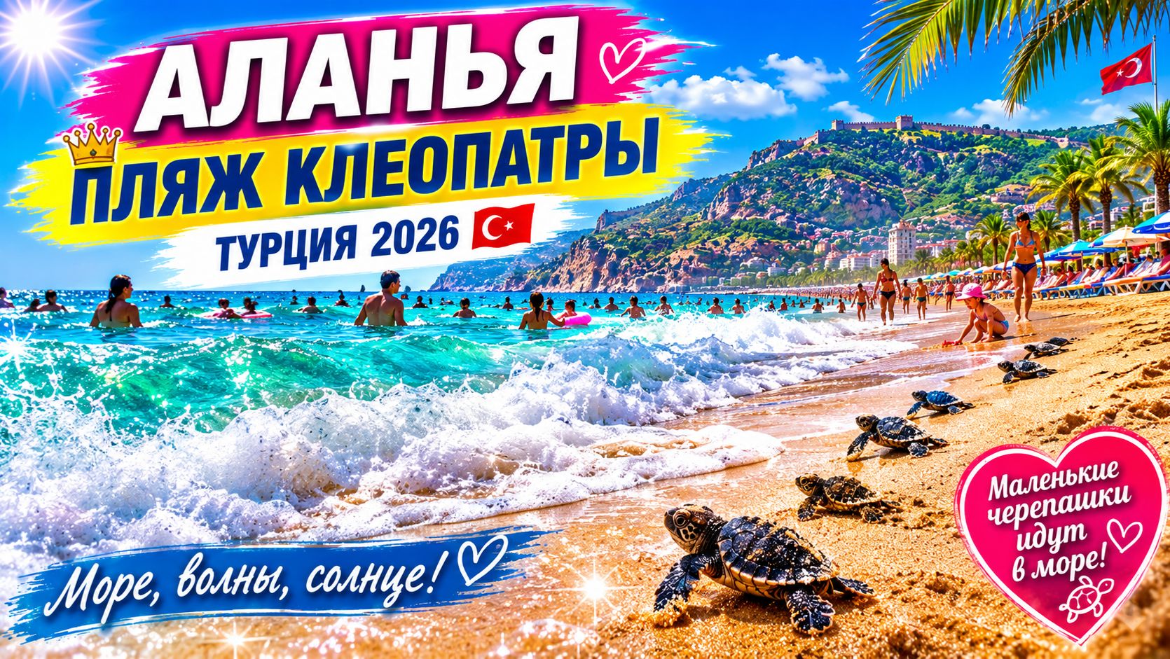16 августа Волны на море. Пляж Клеопатры Аланья. Турция 2026. #alanyasg