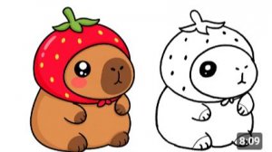 Как нарисовать милую клубничную капибару 🍓 Простой рисунок