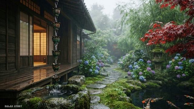 🌧️ Залипательно: дождь бежит по старинной дождевой японской цепи | ASMR для сна и отдыха 🎋💤