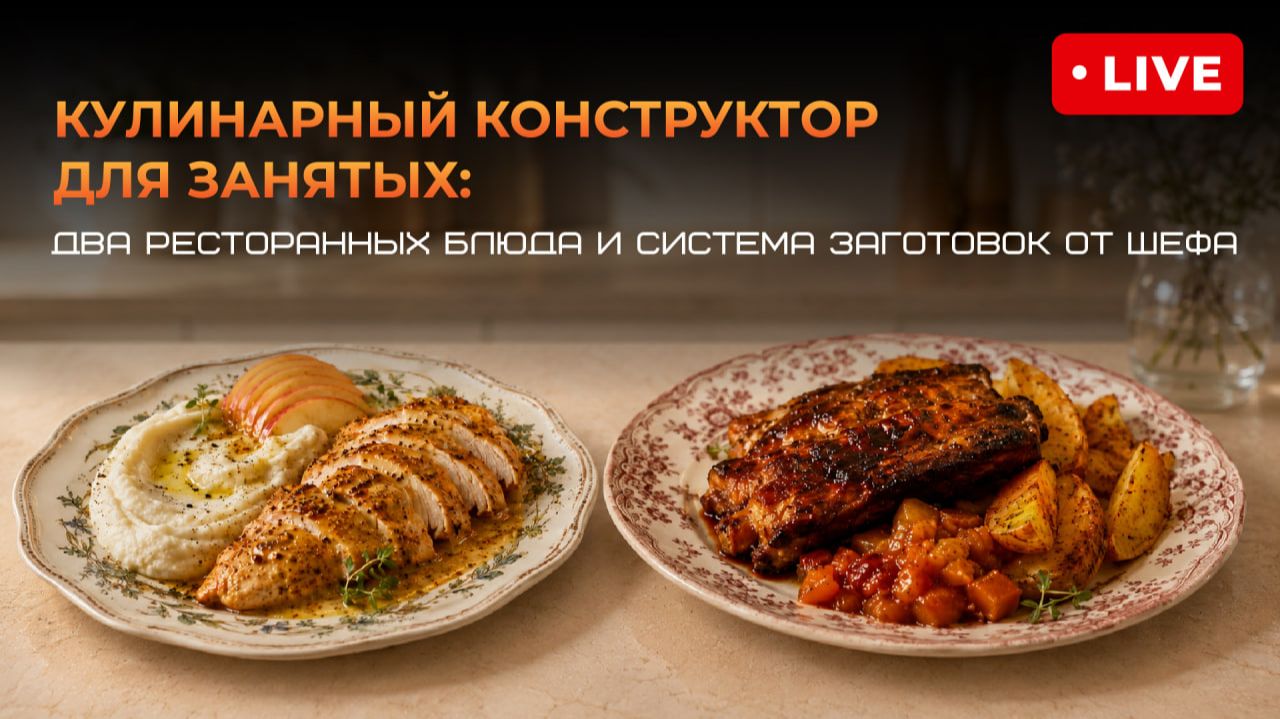 Запись эфира Кулинарный конструктор для занятых: два ресторанных блюда и система заготовок от шефа