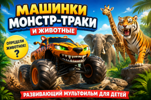 Монстр-траки в виде животных — развивающий мультфильм для детей