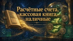Расчётные счета, кассовая книга, наличные.