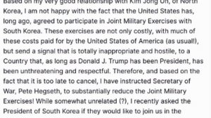 ‼️🇺🇸🇰🇵 Трамп приказал сократить военные учения с Южной Кореей ради отношений с Ким Чен Ыном