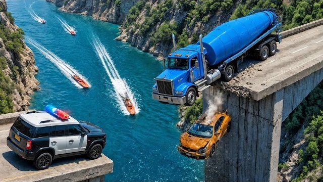 Машины против ОБРУШИВШЕГОСЯ моста в BeamNG.Drive 2026