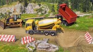 Мультики для детей. Мультики про машинки. Грузовики с прицепами преодолевают препятствия 4