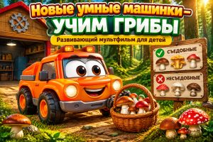 Умные машинки учат грибы — развивающий мультфильм для детей